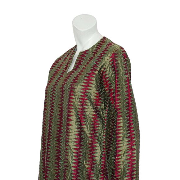 NEERU KUMA Tunic Blouse Vneck Green Red size Medium - Picture 9 of 9